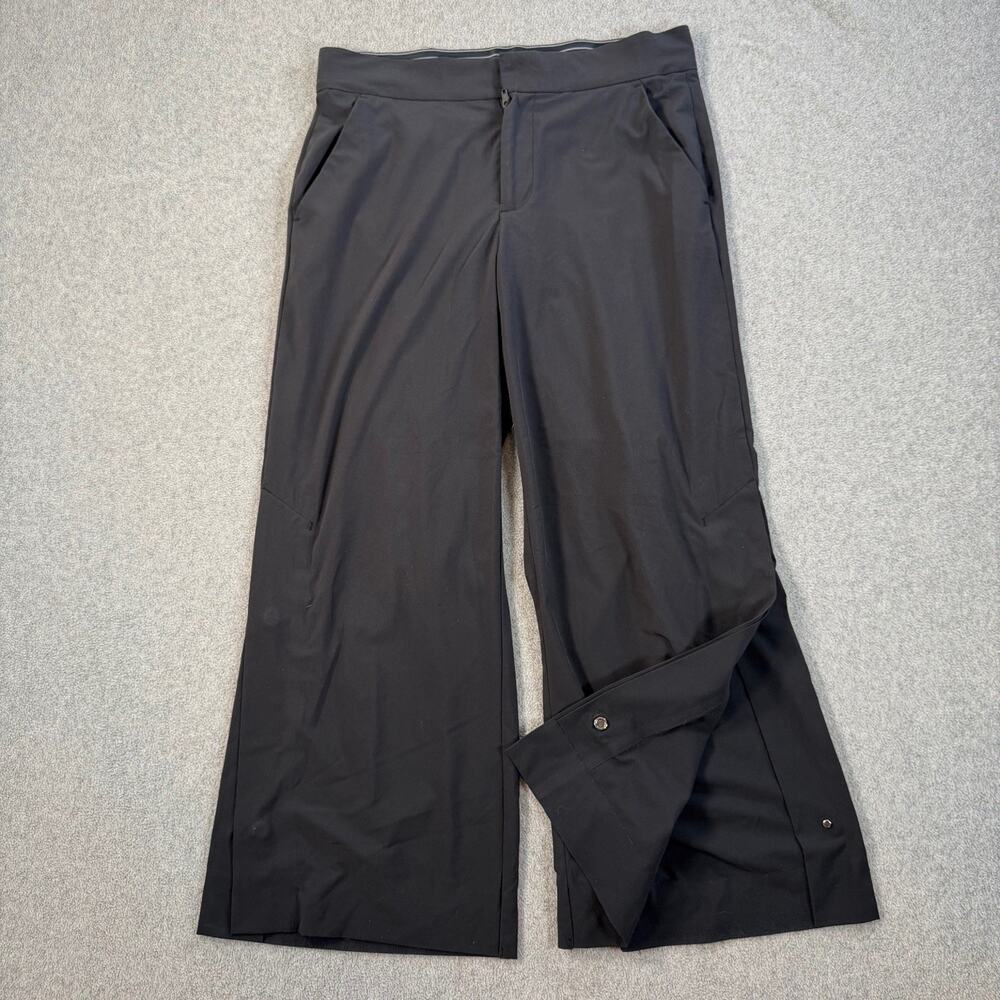 Athleta Women's 0 Black Wide Leg Side Snap Cropped Pants Activewear Flat Front